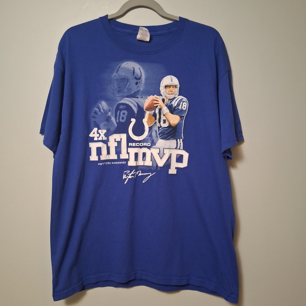 Y2k Peyton Manning 4x NFL MVP Player Signature Indianapolis Colts Jerzees Tee L